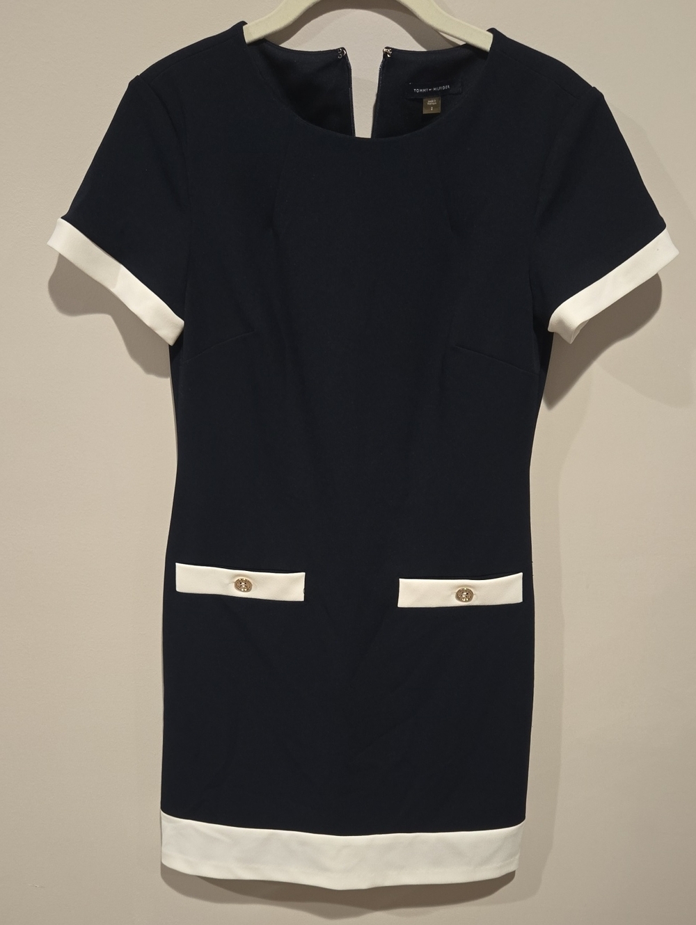 Tommy Hilfiger Dark Navy Dress with White Trim, Office Size 2